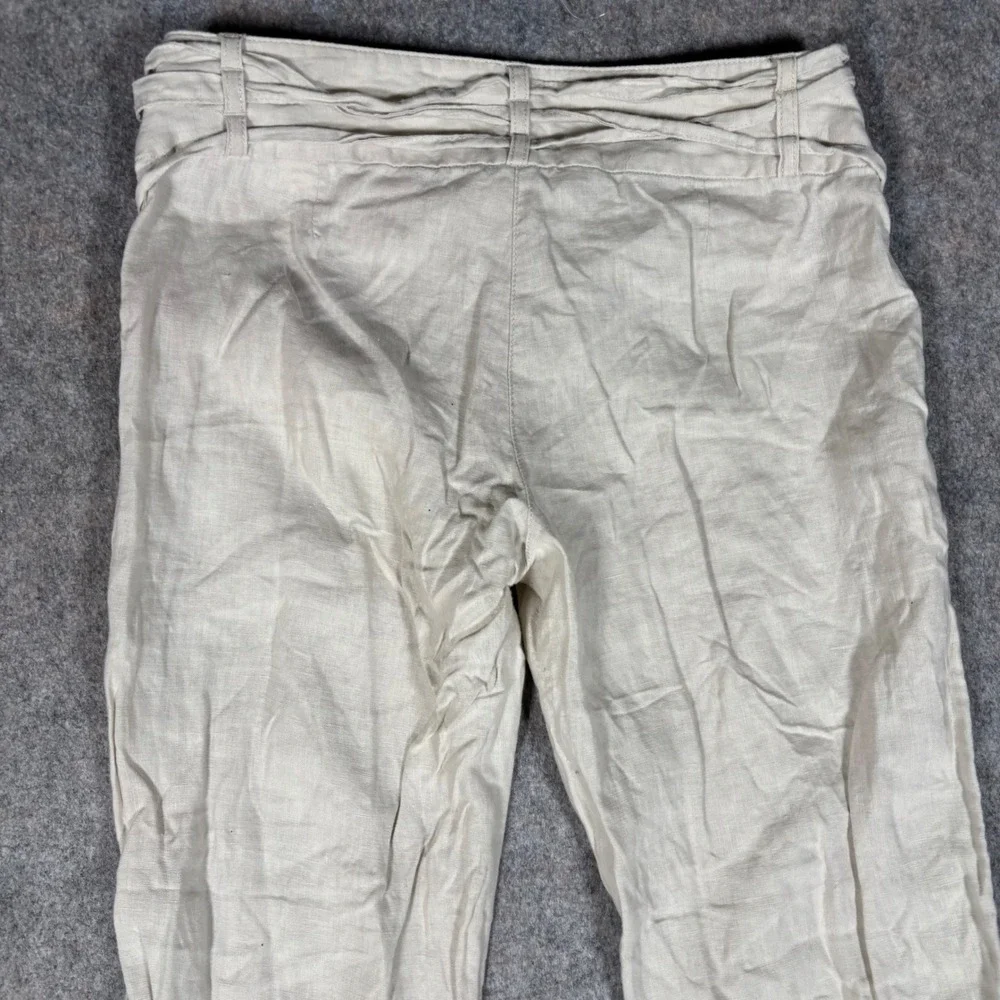 H&M‎ 100% Linen Tie Cuff Pants Womens 4 Beige Low Rise Straight Leg Trousers